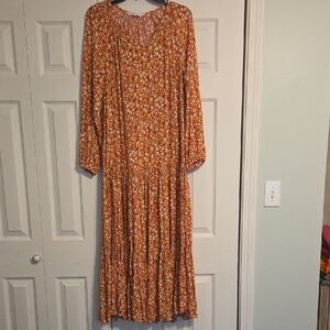 Sonoma Orange Floral Long Sleeve Dress